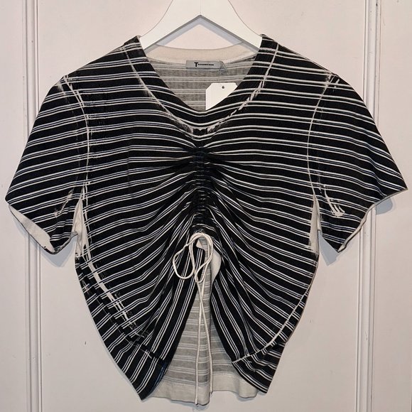 T by Alexander Wang Striped Cinch-Front Tee - Picture 2 of 8